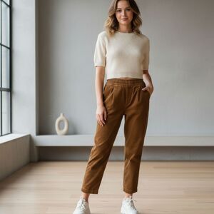 GAP High Rise Corduroy Pants Brown Tapered Leg Wide Well Academia Women sz Small